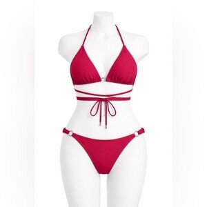 AMANI Raspberry Red Bikini Set | Top XL Bottom L | Resort Swimwear | Like New